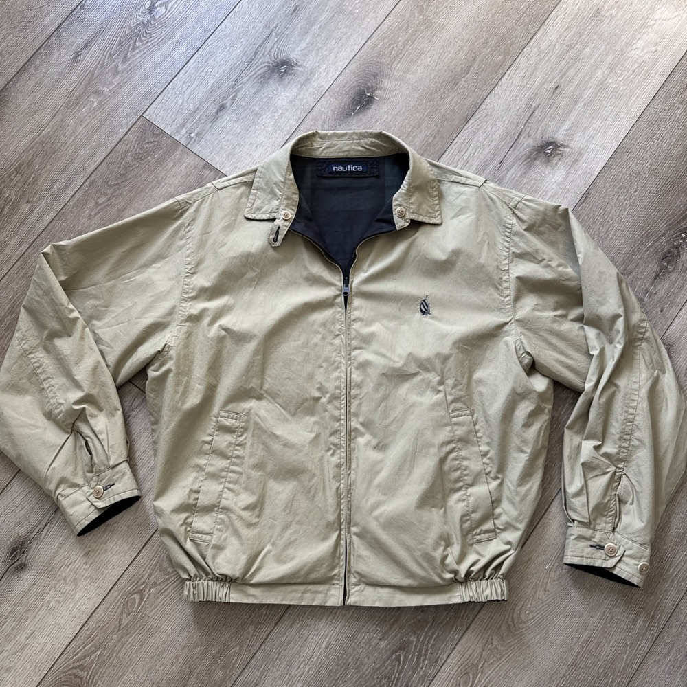 Nautica Vintage Mens Reversible Plaid Tan Jacket Sz Large Casual #175